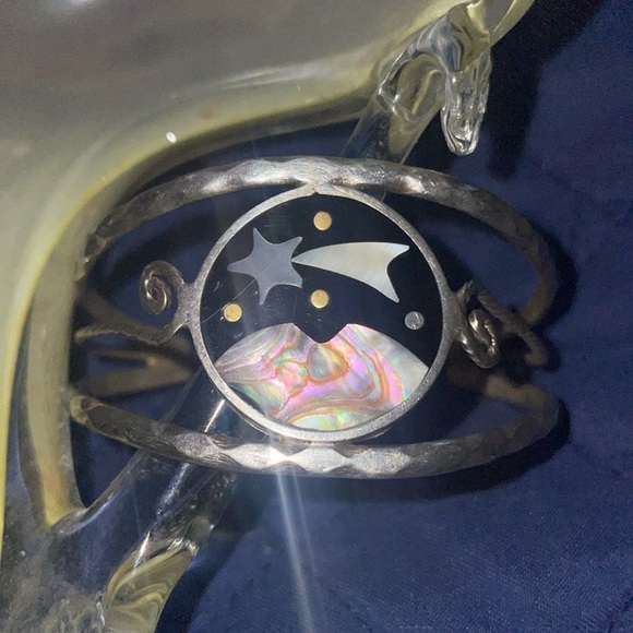 Vintage Taxaco Sterling Bracelet Mother of Pearl inlay - Picture 2 of 5